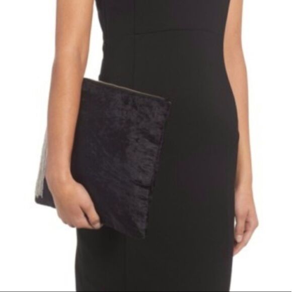 Steve Madden Handbags - Steve Madden Black Velvet Clutch with Tassel
